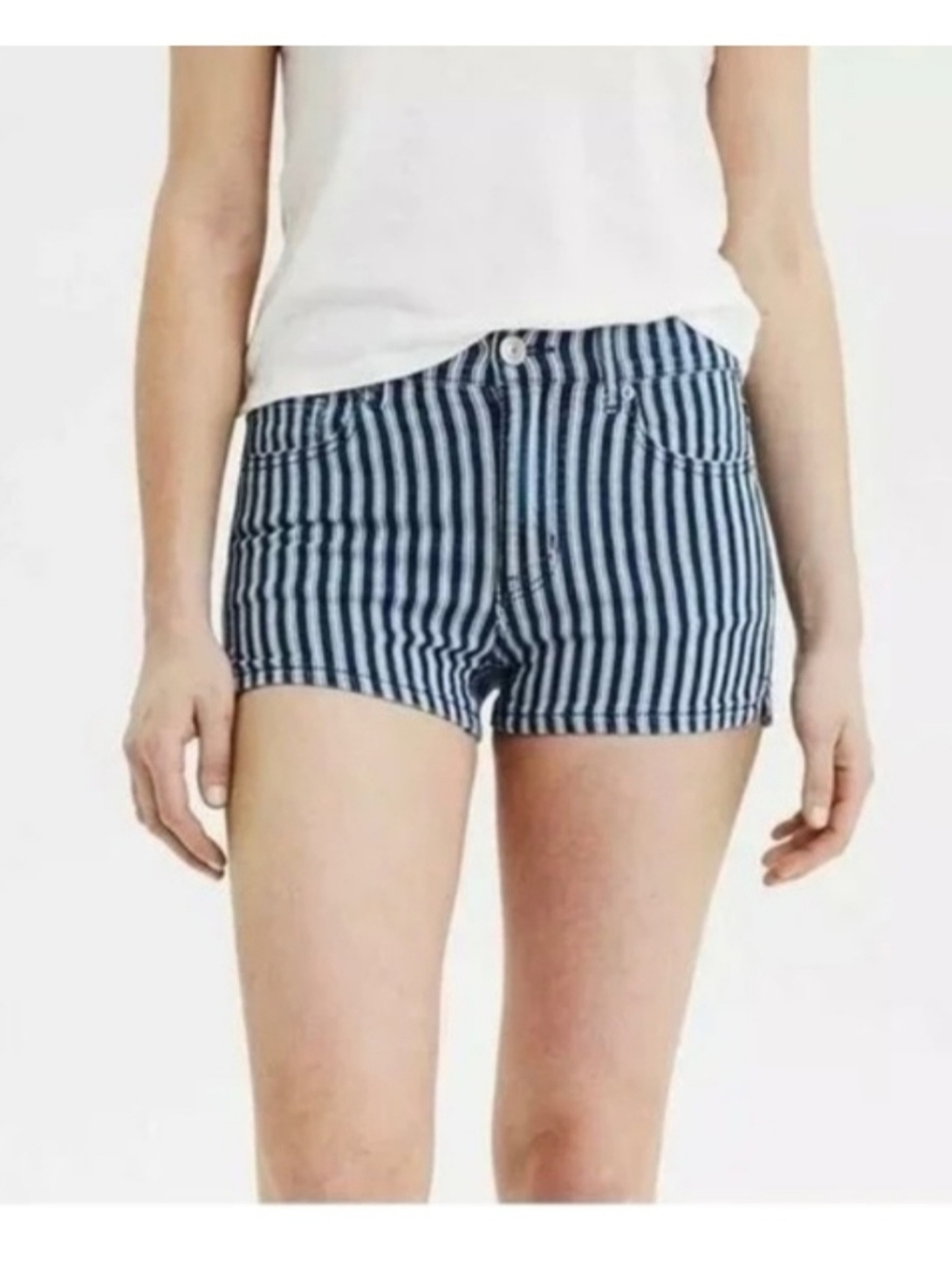 American Eagle Outfitters Striped Denim Jean Hi Rise Shortie Shorts 10